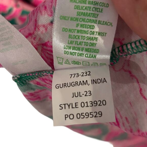 Lilly Pulitzer Alyssa Hibiscus Print Long Sleeve Split Neck Cotton Dress XL - Picture 6 of 7